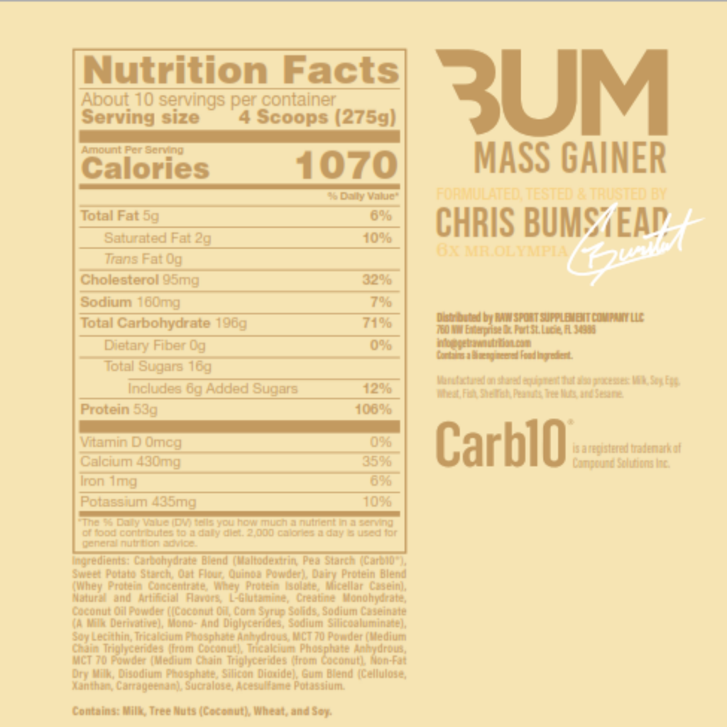 RAW X BUM Mass Gainer Vanilla, 10 Porciones