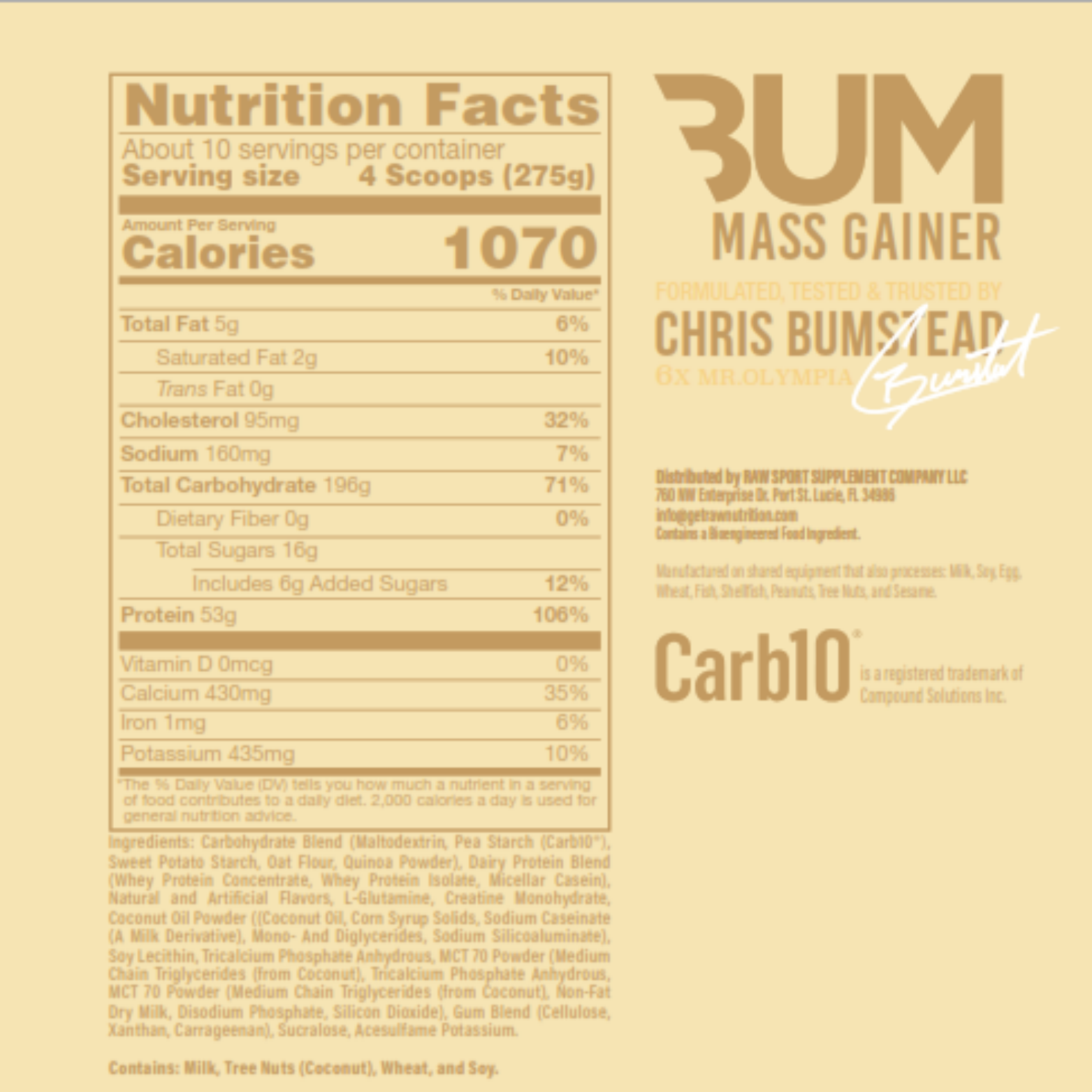 RAW X BUM Mass Gainer Vanilla, 10 Porciones
