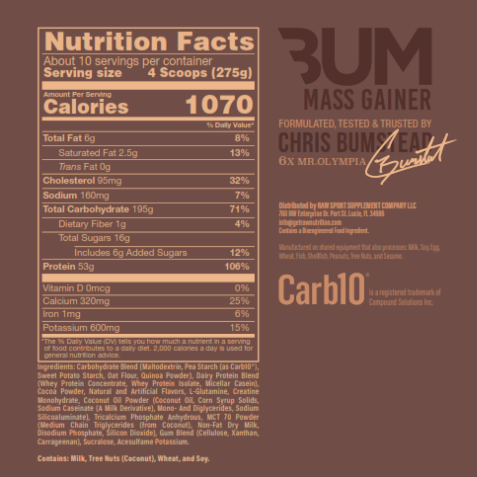 RAW X BUM Mass Gainer Chocolate, 10 Porciones