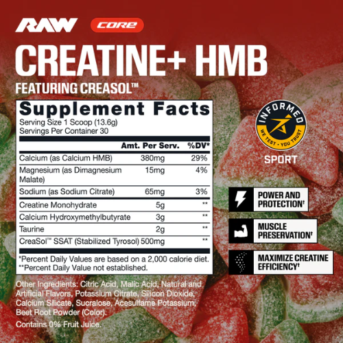 RAW Creatine + HBM Sour Watermelon, 30 Porciones