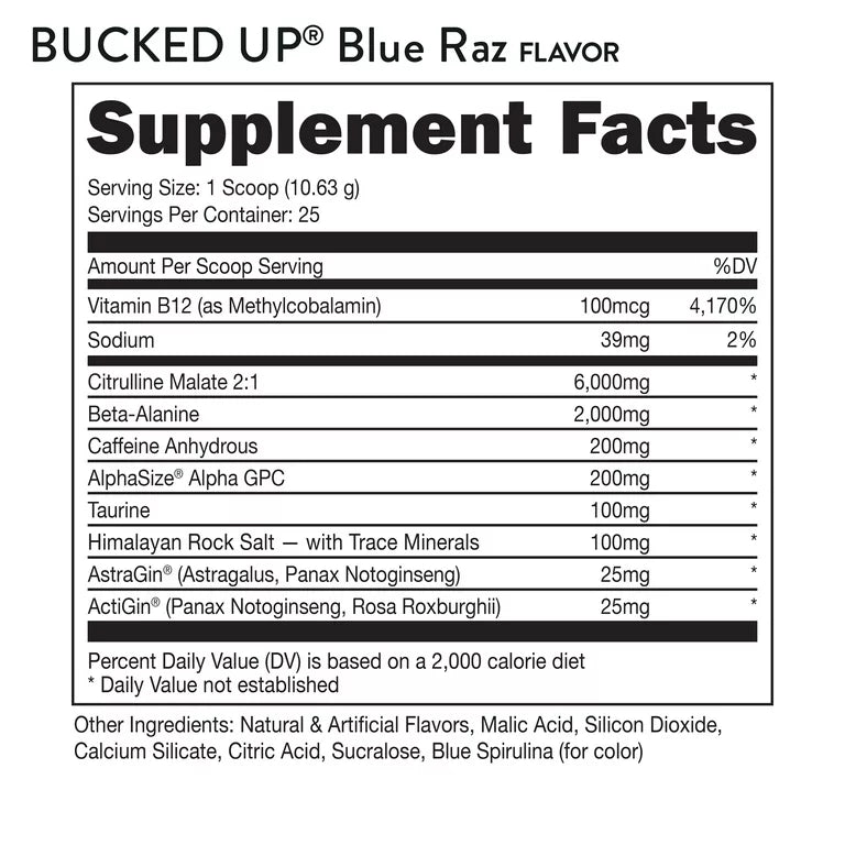 Pre-entreno Bucked Blue Raz, 30 Porciones