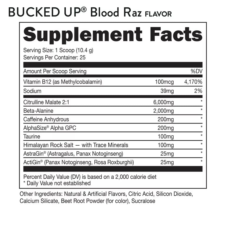 Pre-entreno Bucked Up Blood Raz, 30 Porciones
