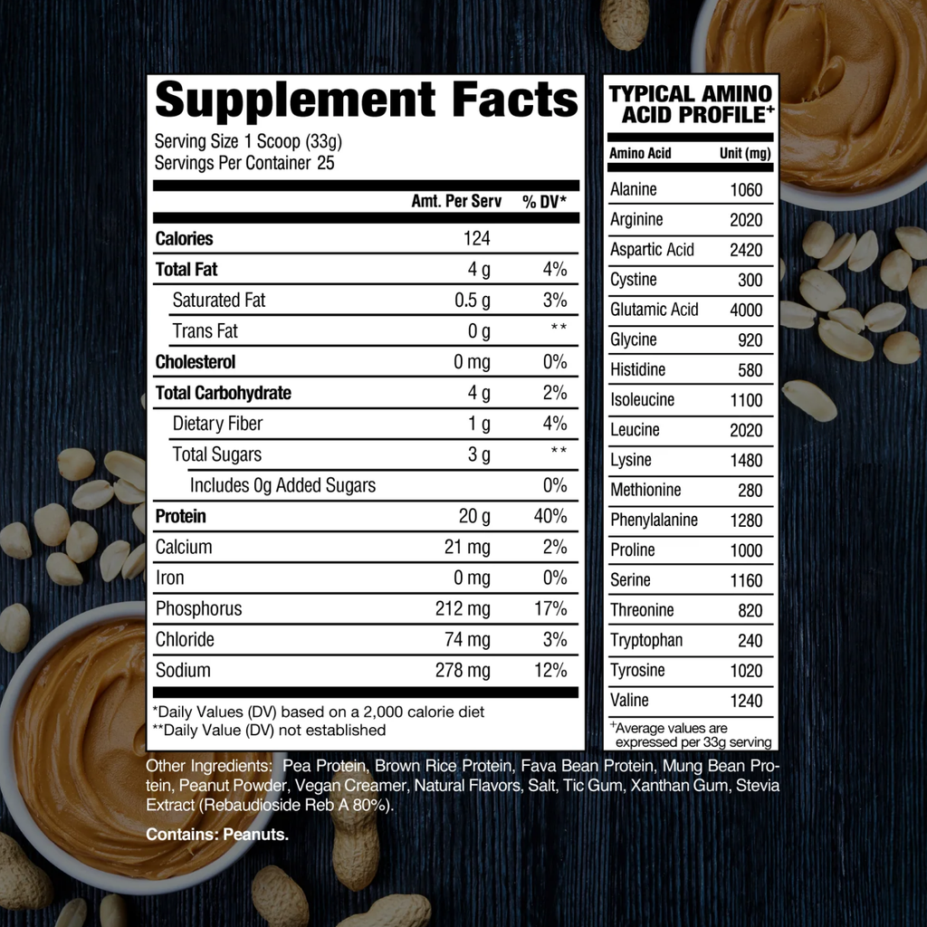 Proteína RAW Vegana Peanut Butter, 25 Porciones