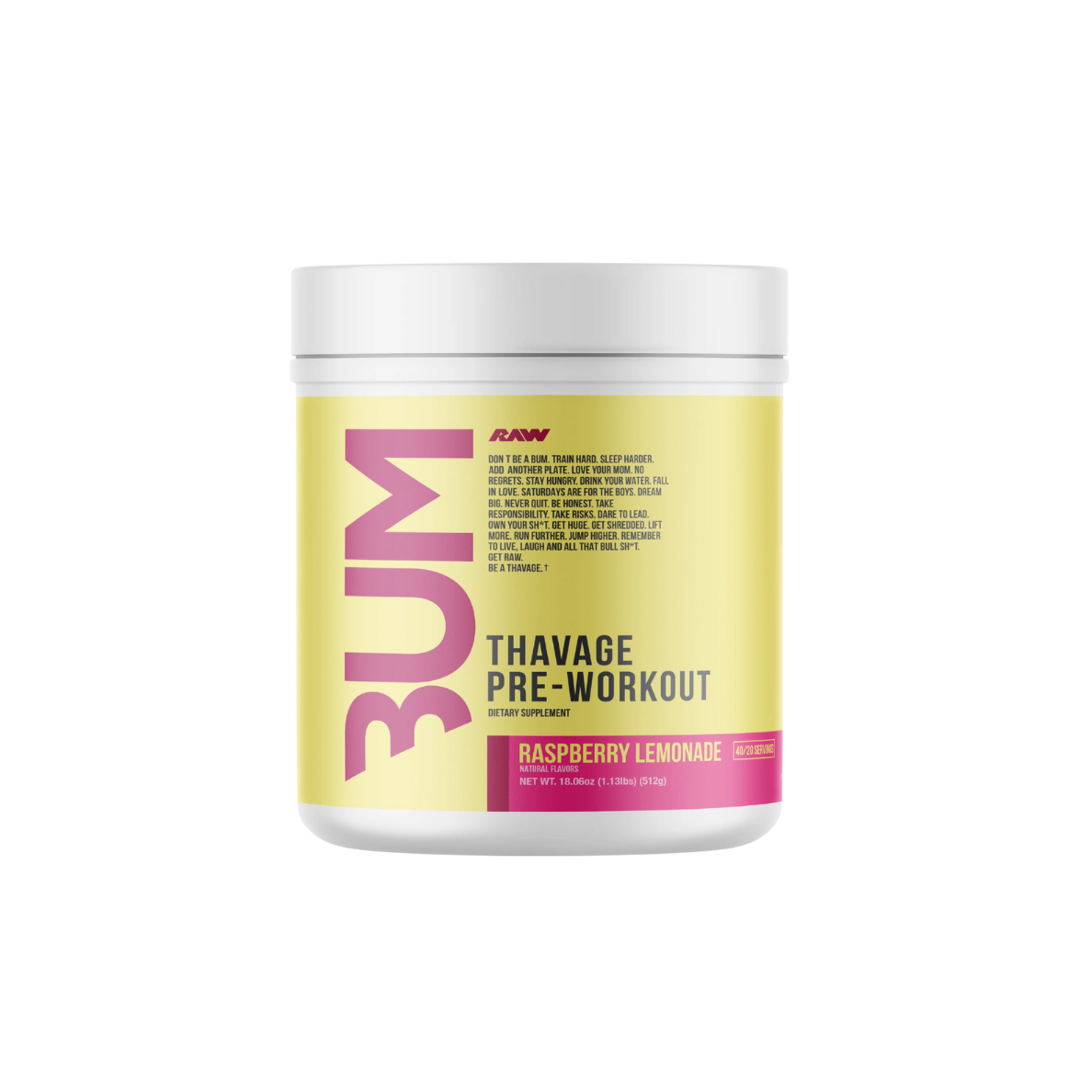 Pre-entreno BUM x RAW Thavage Raspberry Lemonade, 40/20 porciones