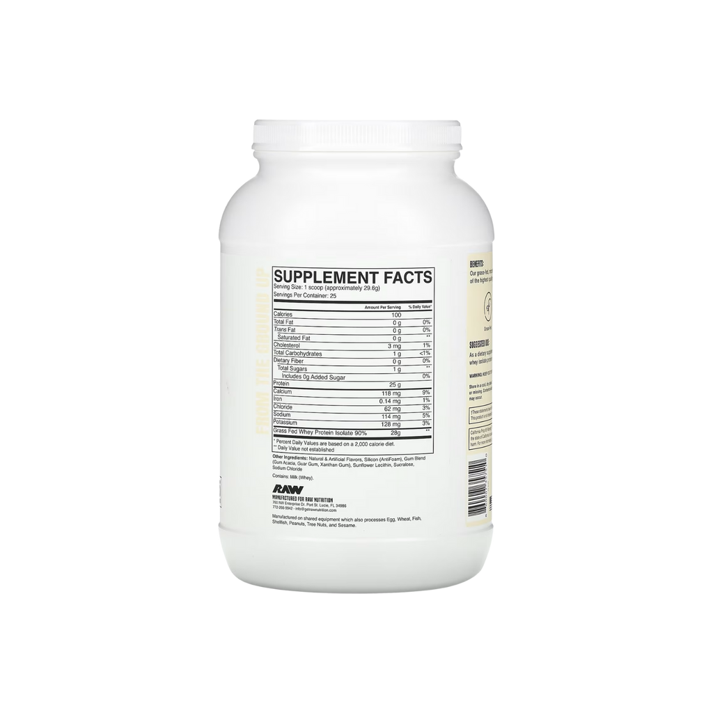 Proteína RAW Grass Fed Whey Isolate Vainilla, 25 Porciones