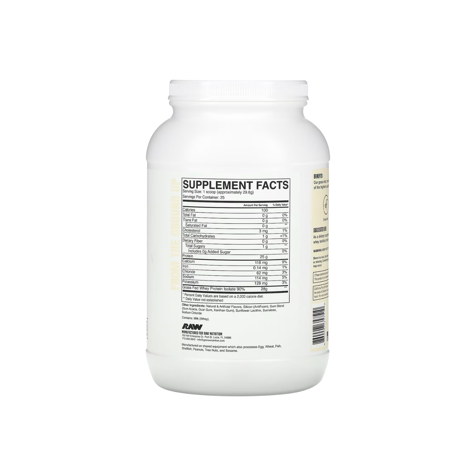 Proteína RAW Grass Fed Whey Isolate Vainilla, 25 Porciones