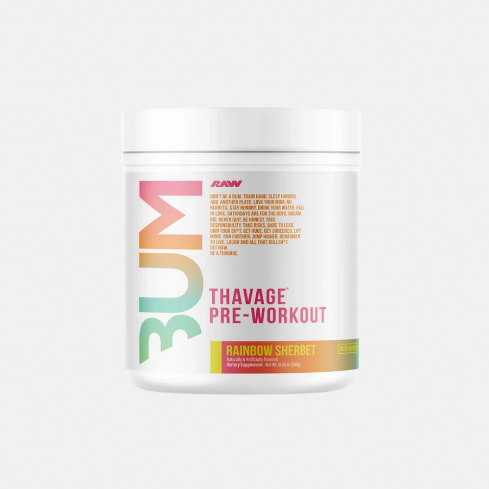 Pre-entreno BUM X RAW Thavage Rainbow Sherbet, 40/20 porciones